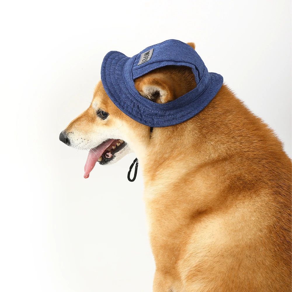 JMT-478922 Denim Sun Cap with Ear Holes for Medium and Small Dogs – Adjustable Canvas Visor for Outdoor Protection