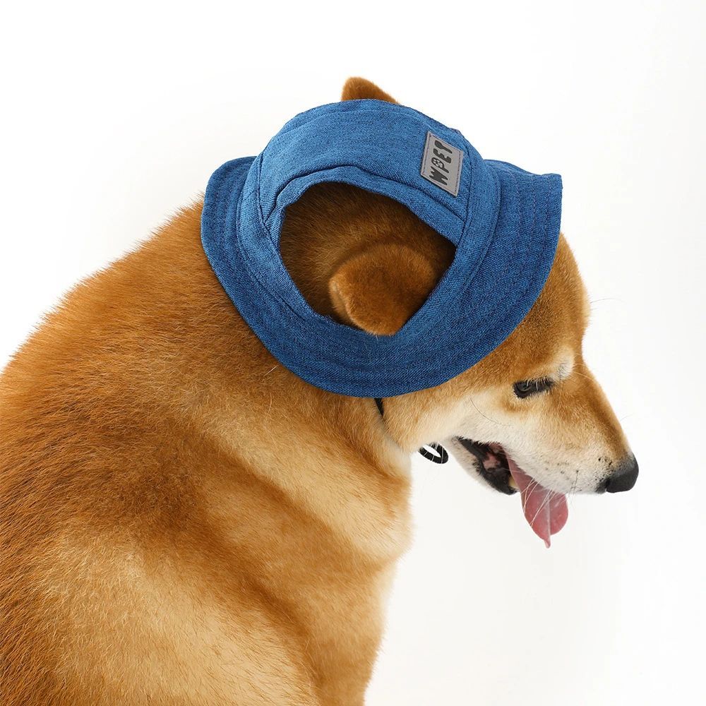 JMT-478922 Denim Sun Cap with Ear Holes for Medium and Small Dogs – Adjustable Canvas Visor for Outdoor Protection