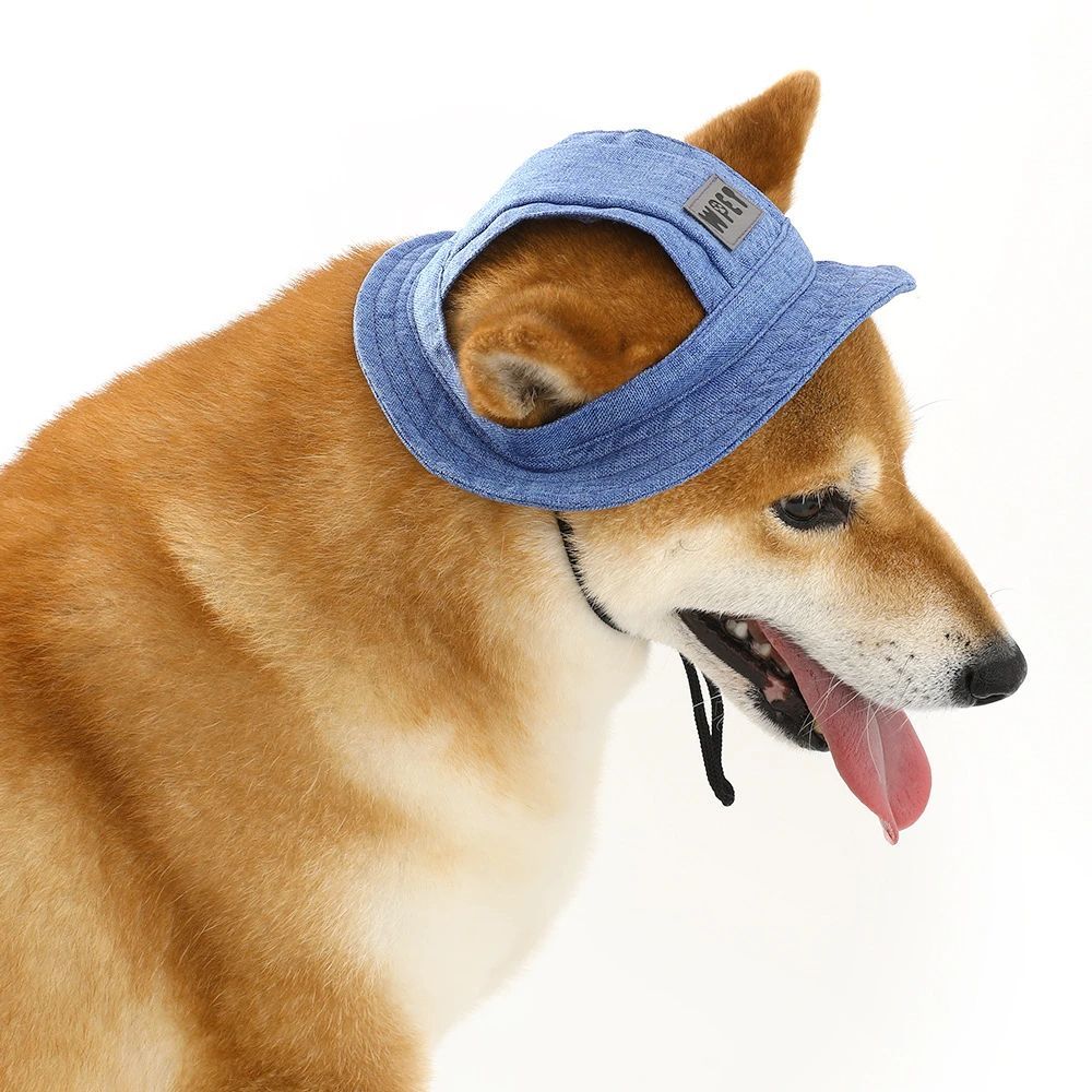 JMT-478922 Denim Sun Cap with Ear Holes for Medium and Small Dogs – Adjustable Canvas Visor for Outdoor Protection