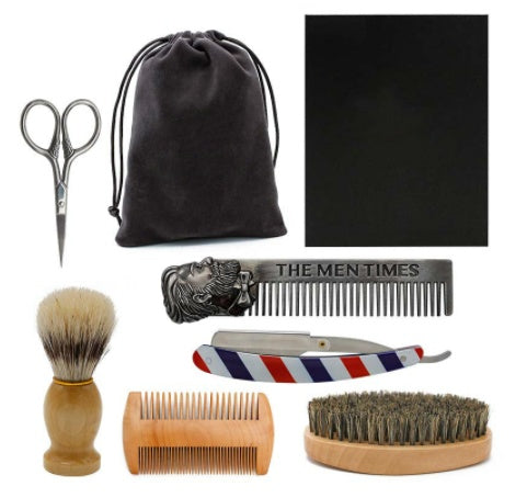 JMT-479498 Men's Complete Beard Care Shaving Kit with Brush, Comb, Scissors, and Straight Razor