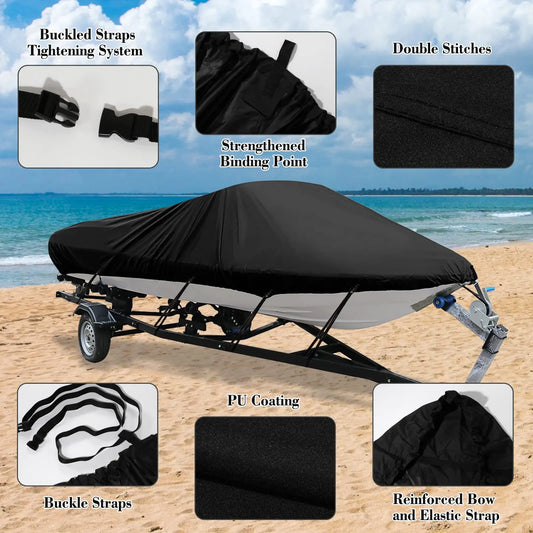 JMT-479882 Heavy Duty Waterproof Boat Cover for Centre Console Boats, 900D Oxford Cloth, Durable Protection