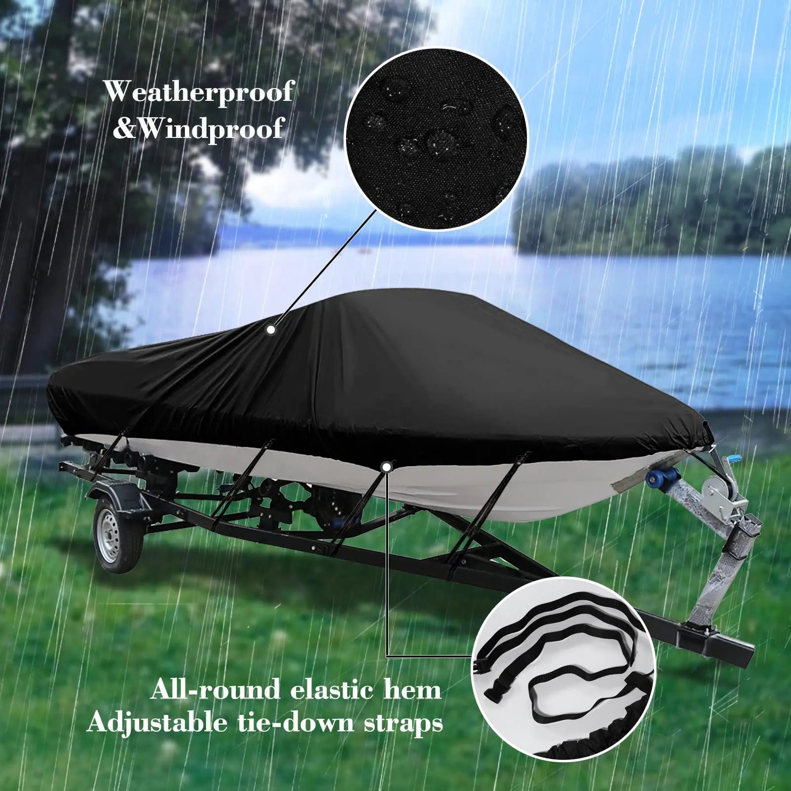 JMT-479882 Heavy Duty Waterproof Boat Cover for Centre Console Boats, 900D Oxford Cloth, Durable Protection