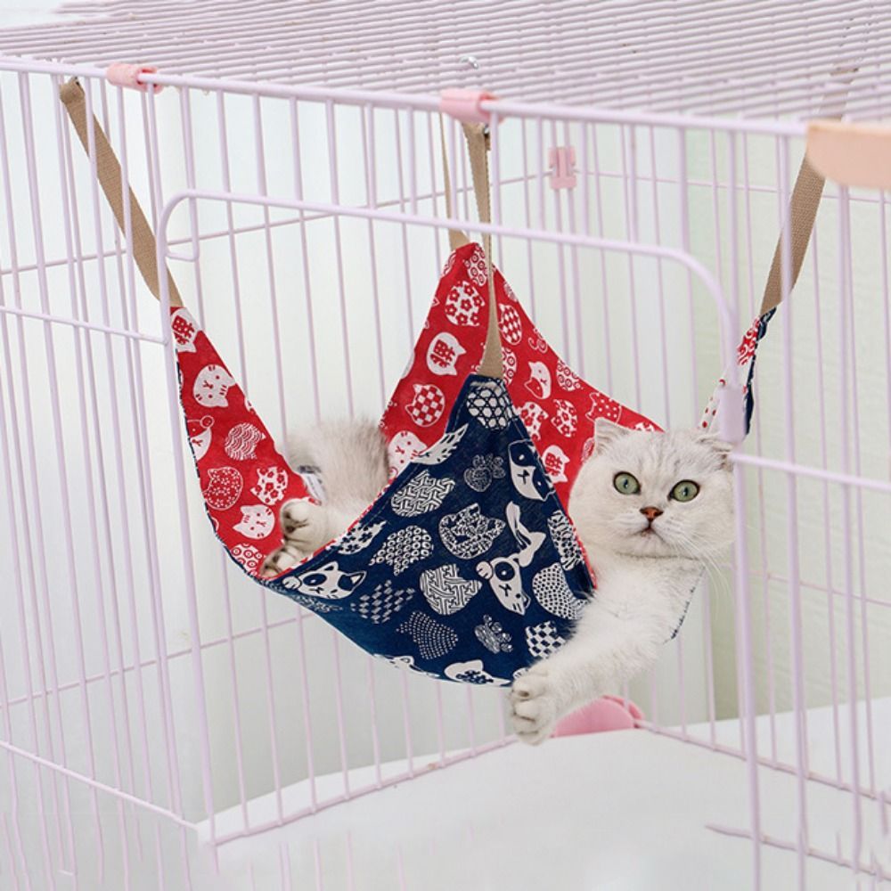 JMT-480266 Cotton Linen Cat Hammock Bed with Hanging Hook - Breathable, Wear-Resistant, Multicolor Design, 47x47cm