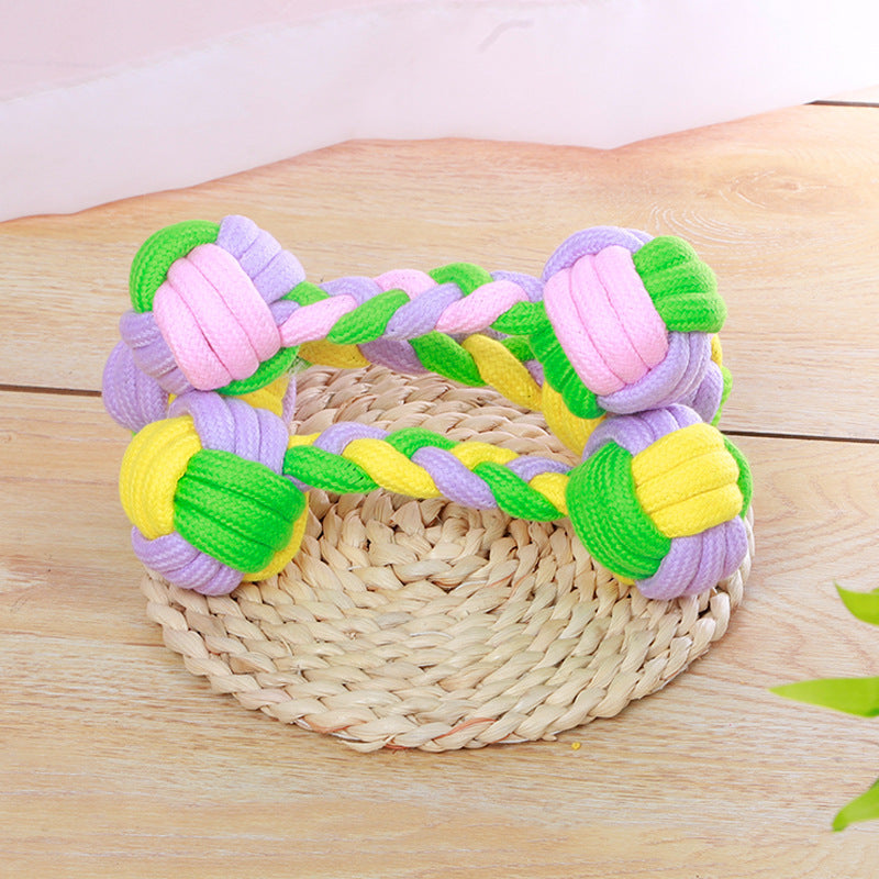 JMT-480394 Candy Color Cotton Rope Dumbbell Toy for Dogs - Pet Knotted Rope Design, 20x6.5cm