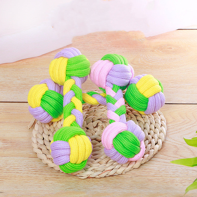 JMT-480394 Candy Color Cotton Rope Dumbbell Toy for Dogs - Pet Knotted Rope Design, 20x6.5cm