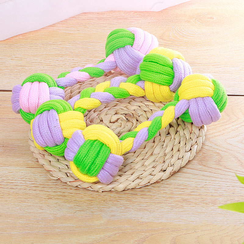 JMT-480394 Candy Color Cotton Rope Dumbbell Toy for Dogs - Pet Knotted Rope Design, 20x6.5cm