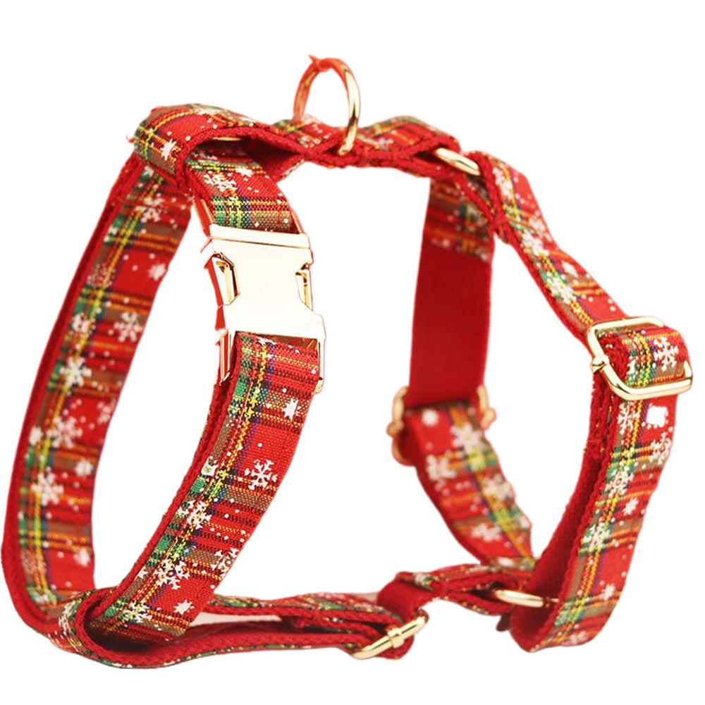 JMT-480586 Red Snowflake Christmas Dog Collar and Leash Set with Bowknot and Floral Accents - Festive Pet Gear for Holidays