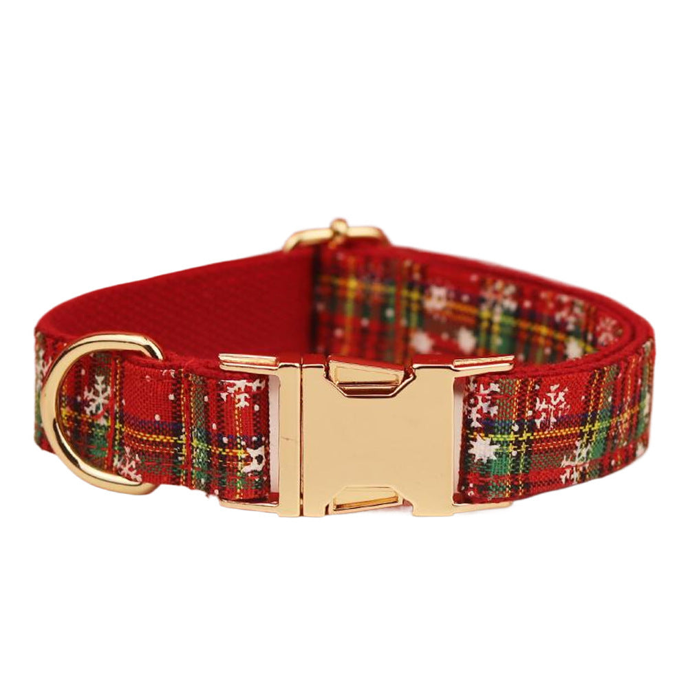 JMT-480586 Red Snowflake Christmas Dog Collar and Leash Set with Bowknot and Floral Accents - Festive Pet Gear for Holidays