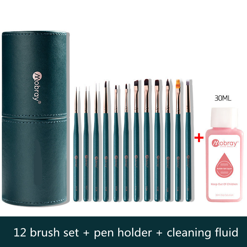 JMT-480714 12 Nail Brush Set with Pen Holder and Optional Accessories for Professional Nail Art