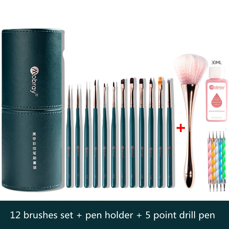JMT-480714 12 Nail Brush Set with Pen Holder and Optional Accessories for Professional Nail Art
