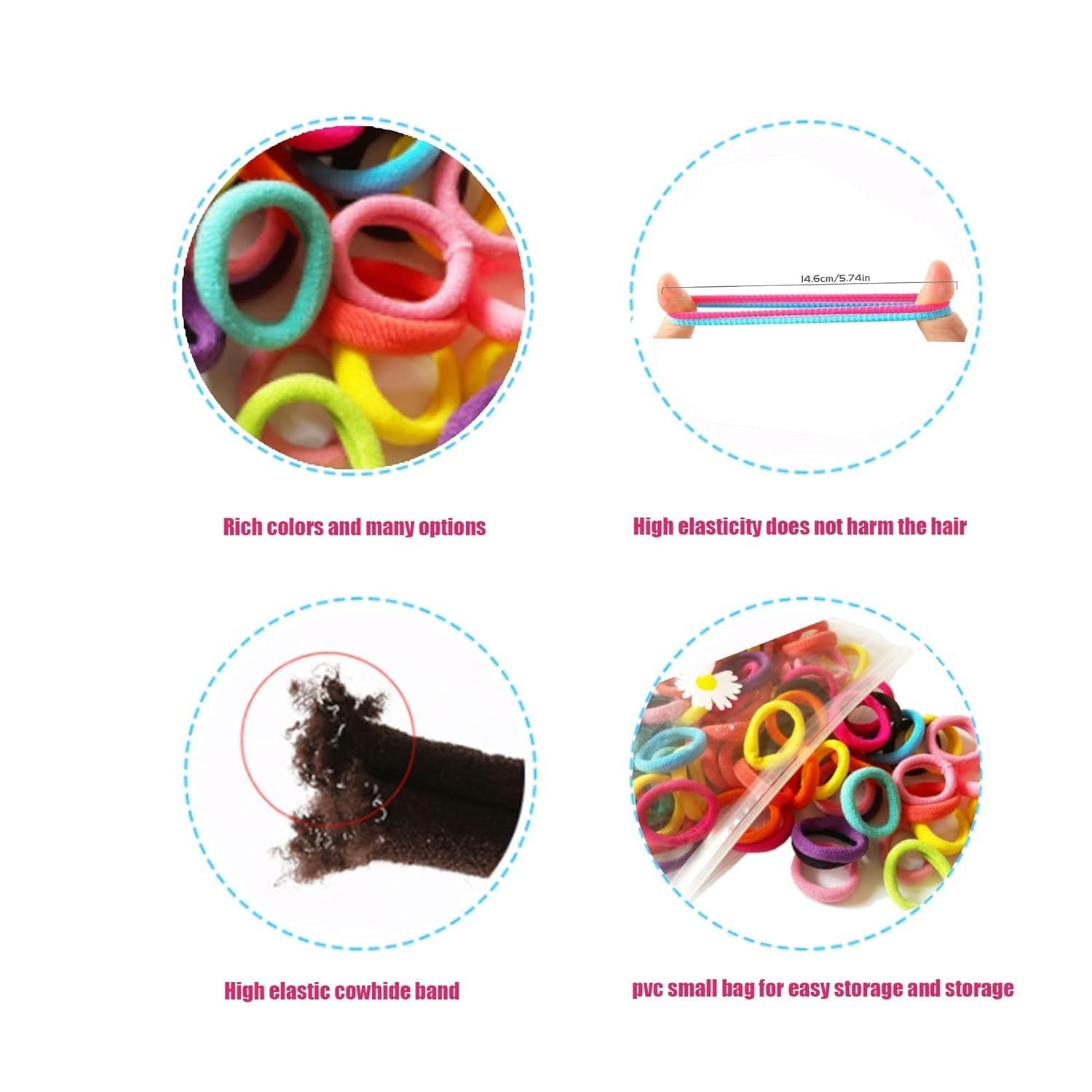 JMT-480778 100 Pcs Seamless Cotton Baby Hair Ties for Girls and Kids - Soft, Durable, and Multicolor Ponytail Holders