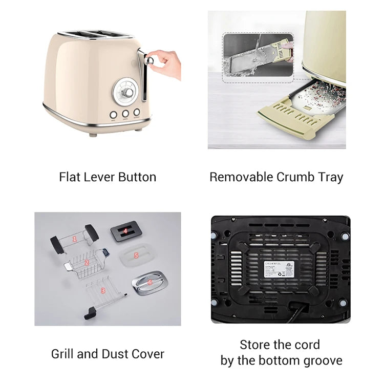 JMT-481354 Multifunctional Retro Electric Toaster 815W with Adjustable Settings