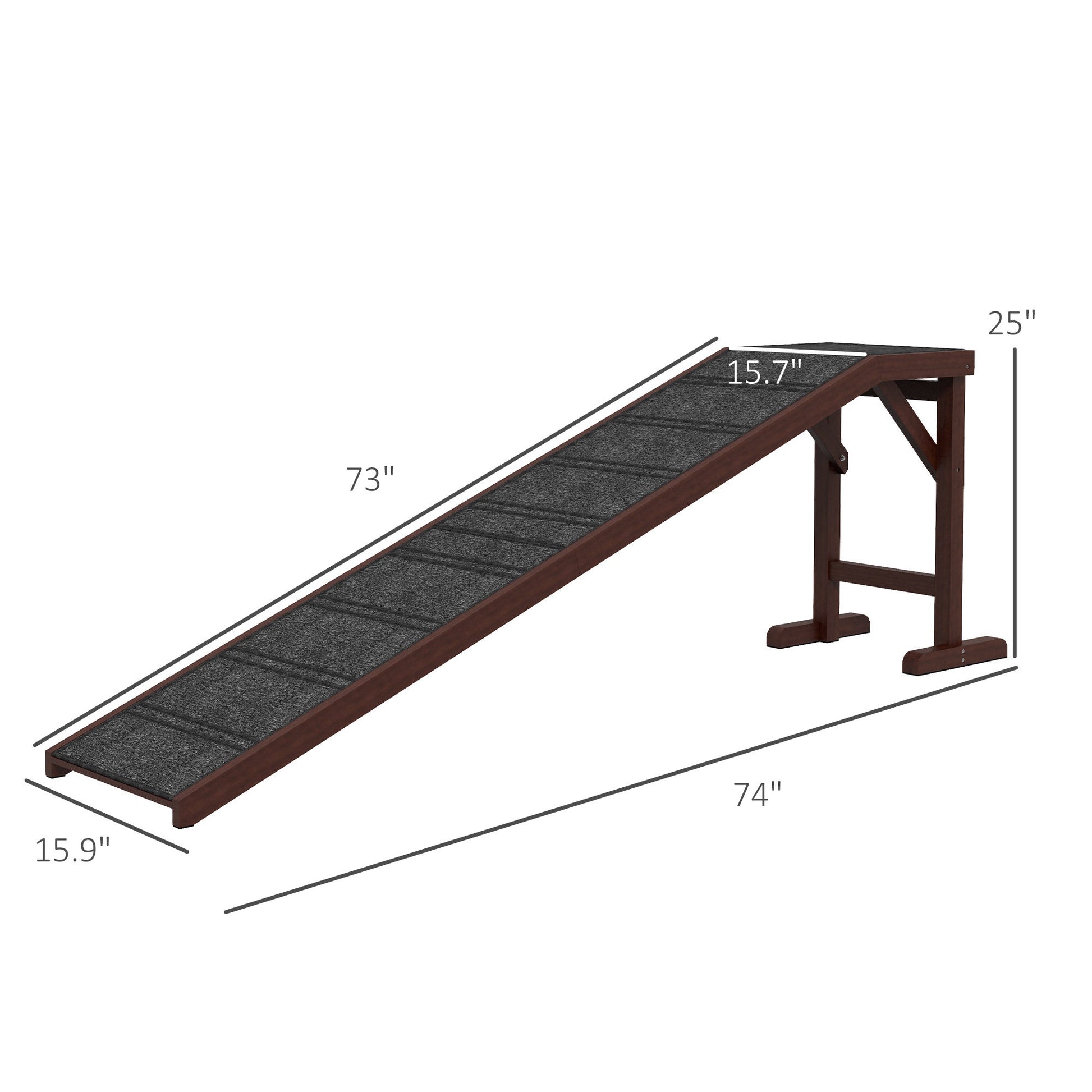 JMT-481418 Wooden Pet Ramp with Non-Slip Carpet and Easy Access Platform for Dogs and Cats, 74" x 16" x 25"