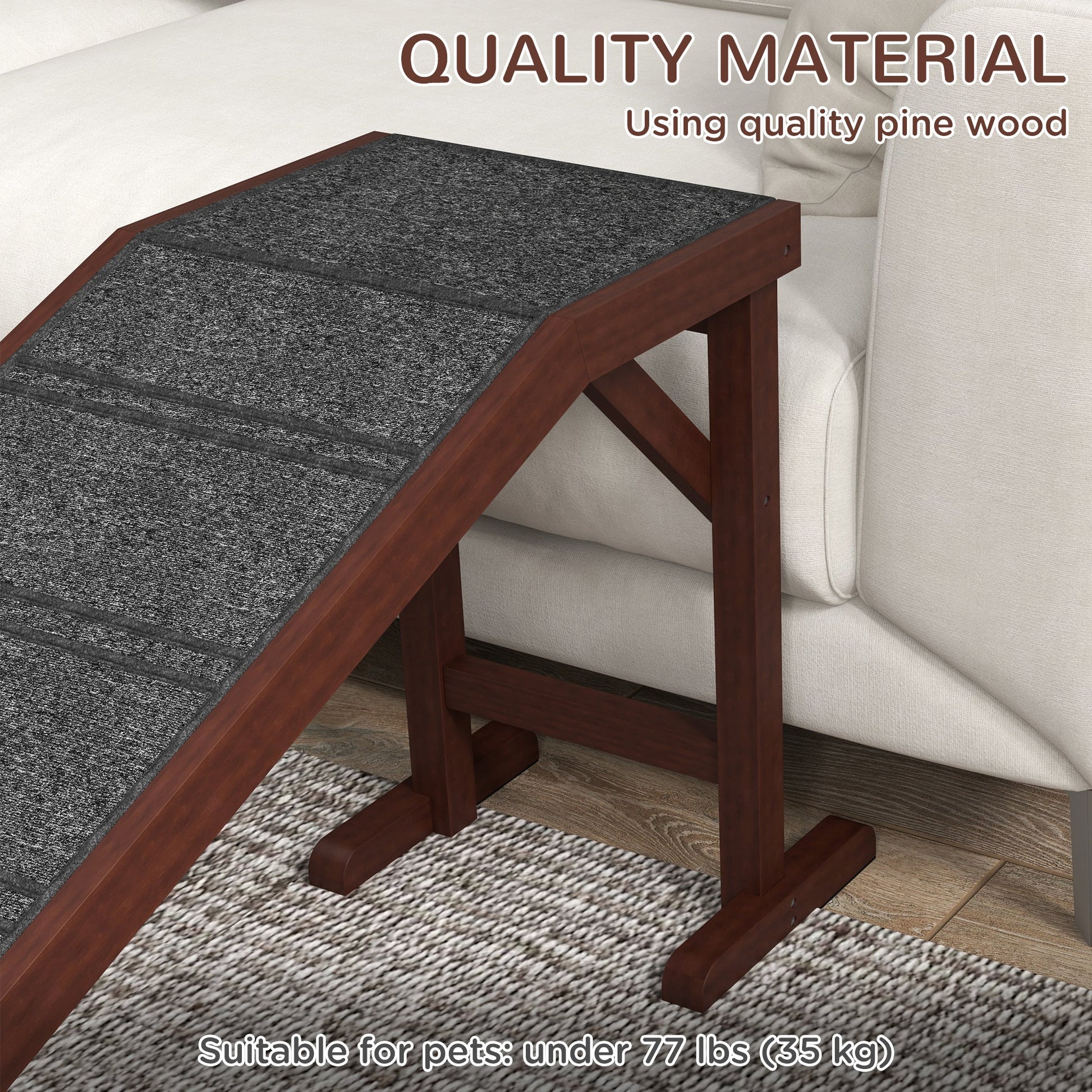 JMT-481418 Wooden Pet Ramp with Non-Slip Carpet and Easy Access Platform for Dogs and Cats, 74" x 16" x 25"