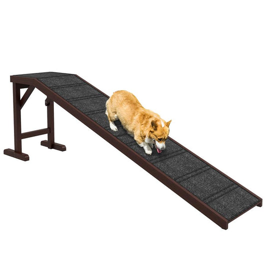 JMT-481418 Wooden Pet Ramp with Non-Slip Carpet and Easy Access Platform for Dogs and Cats, 74" x 16" x 25"