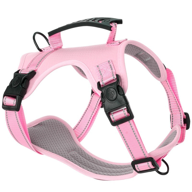 JMT-481738 Dog Chest Harness with Traction Rope - Available in Black, Yellow, Red, Orange, Pink, Lake Blue - Made of Durable Polyester