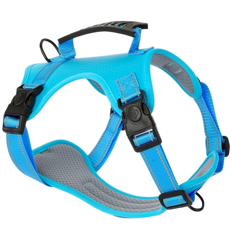 JMT-481738 Dog Chest Harness with Traction Rope - Available in Black, Yellow, Red, Orange, Pink, Lake Blue - Made of Durable Polyester