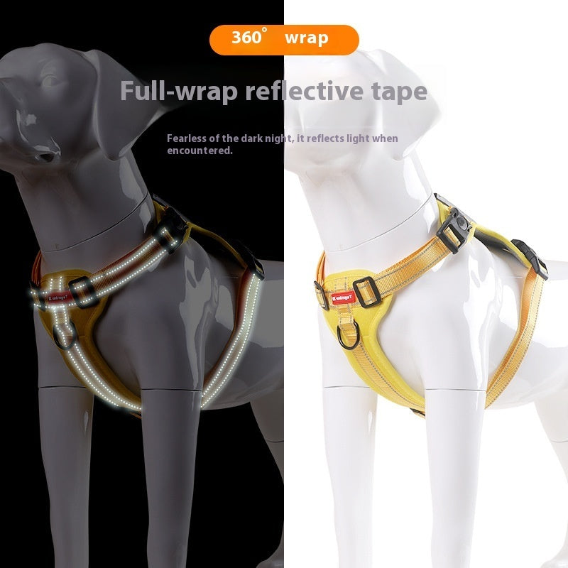 JMT-481738 Dog Chest Harness with Traction Rope - Available in Black, Yellow, Red, Orange, Pink, Lake Blue - Made of Durable Polyester