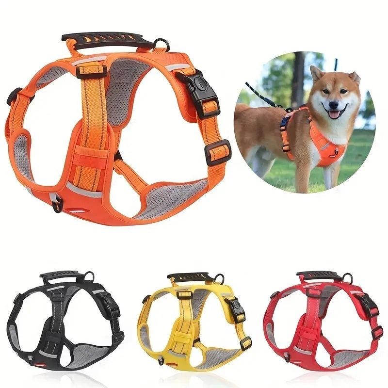 JMT-481738 Dog Chest Harness with Traction Rope - Available in Black, Yellow, Red, Orange, Pink, Lake Blue - Made of Durable Polyester