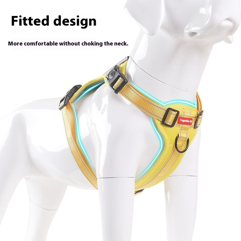 JMT-481738 Dog Chest Harness with Traction Rope - Available in Black, Yellow, Red, Orange, Pink, Lake Blue - Made of Durable Polyester