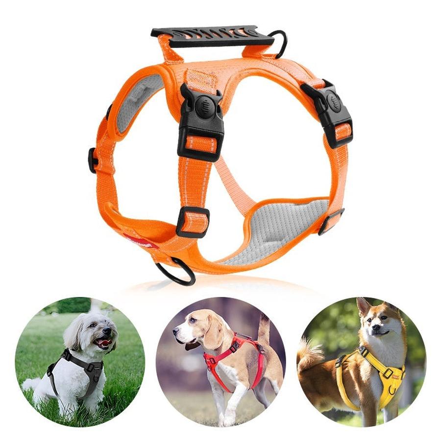 JMT-481738 Dog Chest Harness with Traction Rope - Available in Black, Yellow, Red, Orange, Pink, Lake Blue - Made of Durable Polyester