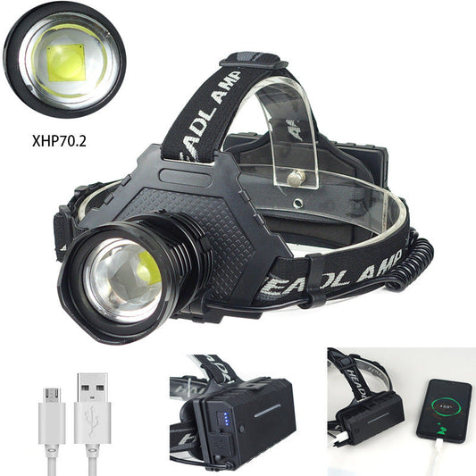 JMT-481738 Telescopic Zoom LED Headlight - Waterproof, USB Rechargeable, 50W, 200-500m Range