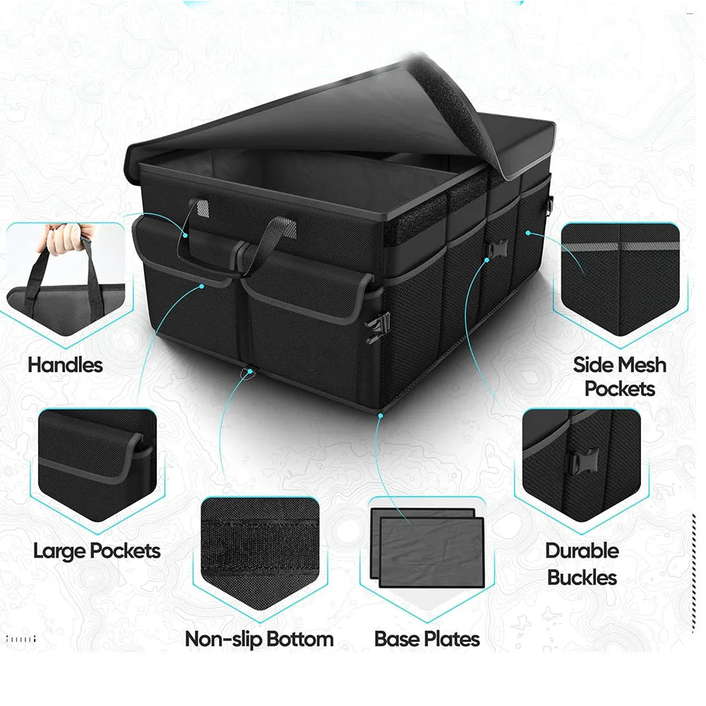 JMT-482186 Collapsible Multi-Compartment SUV Organiser with Foldable Design and Non-Slip Bottom for Car Accessories