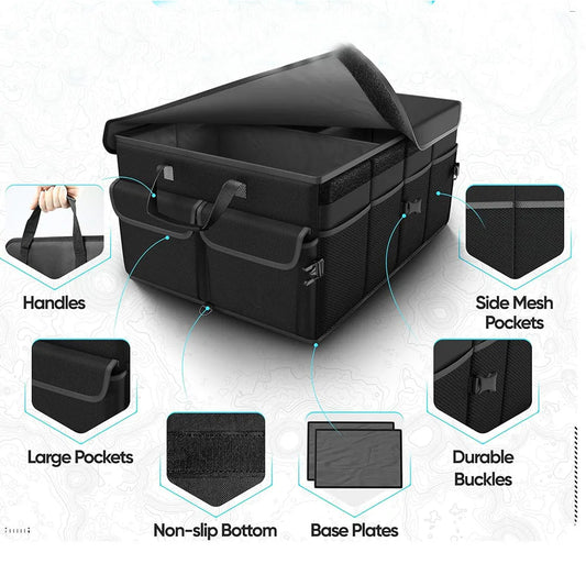 JMT-482186 Collapsible Multi-Compartment SUV Organiser with Foldable Design and Non-Slip Bottom for Car Accessories