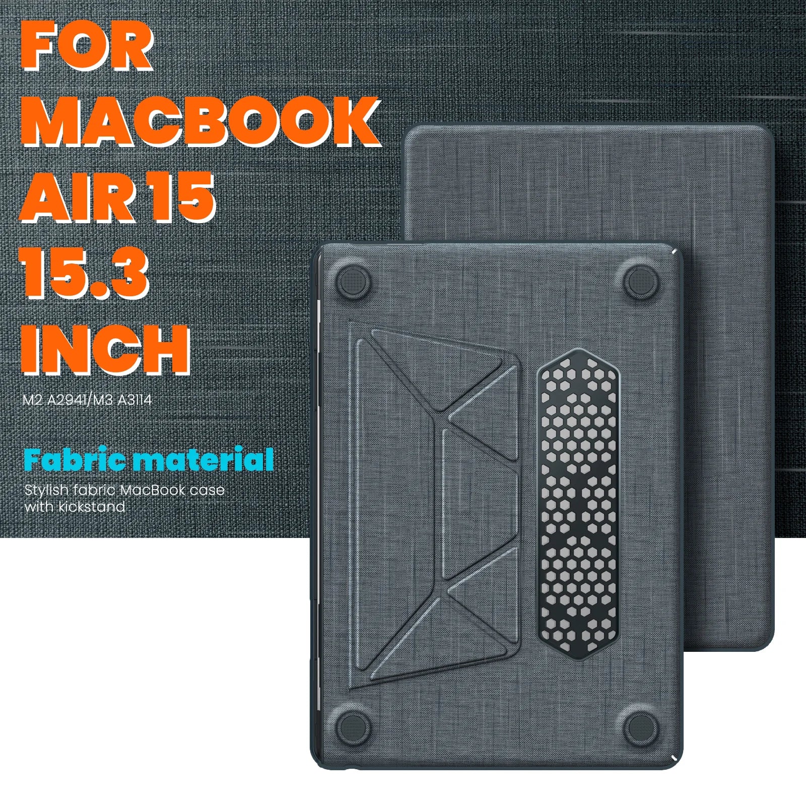 JMT-482378 Durable Laptop Protective Cover with Magnetic Stand for MacBook Air 15-inch (2023/2024 Model M2 A2941/M3 A3114)