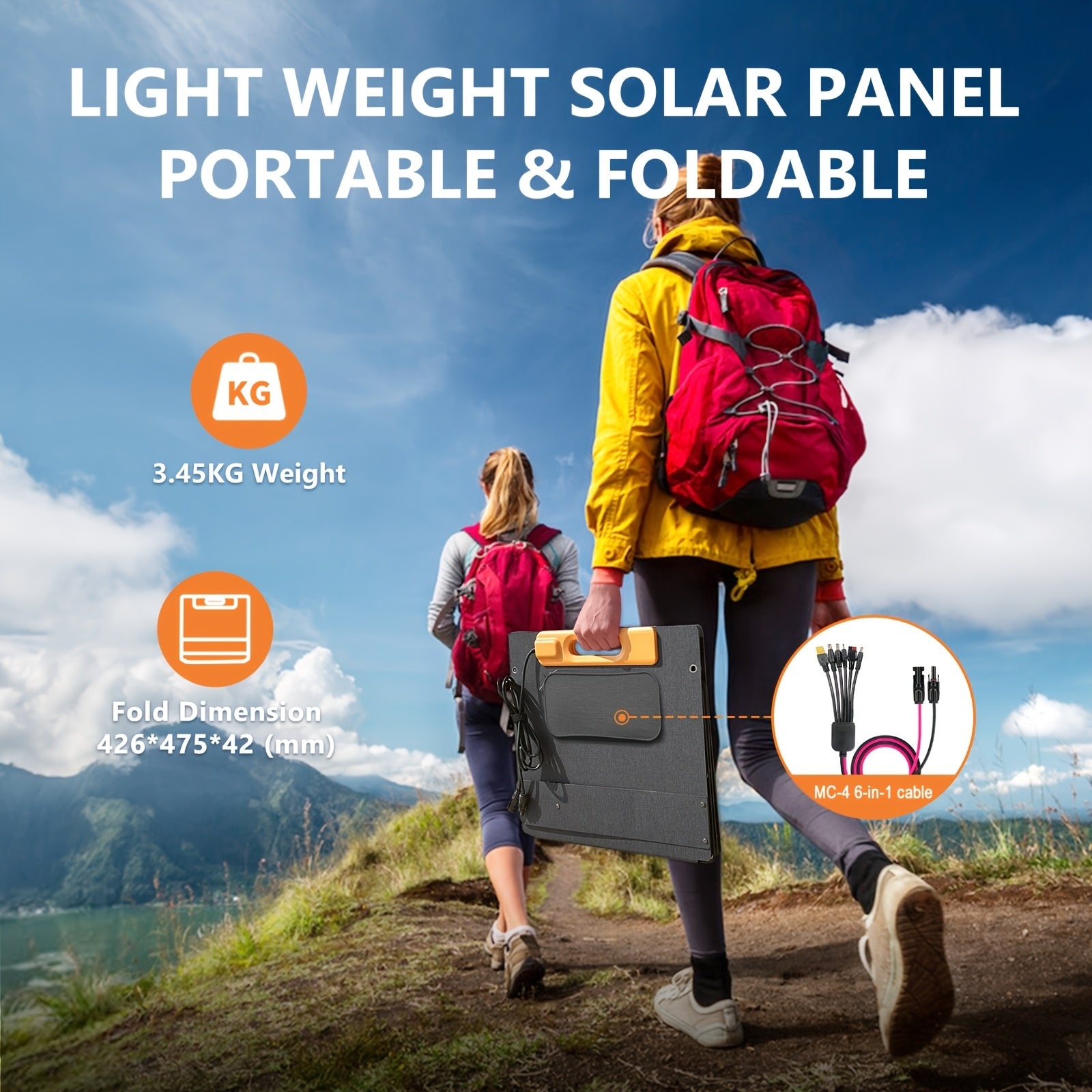 JMT-482890 100W Portable Foldable Solar Panel with USB-C PD3.0, USB-A QC3.0, and DC 20V Output for Camping and Outdoor Activities