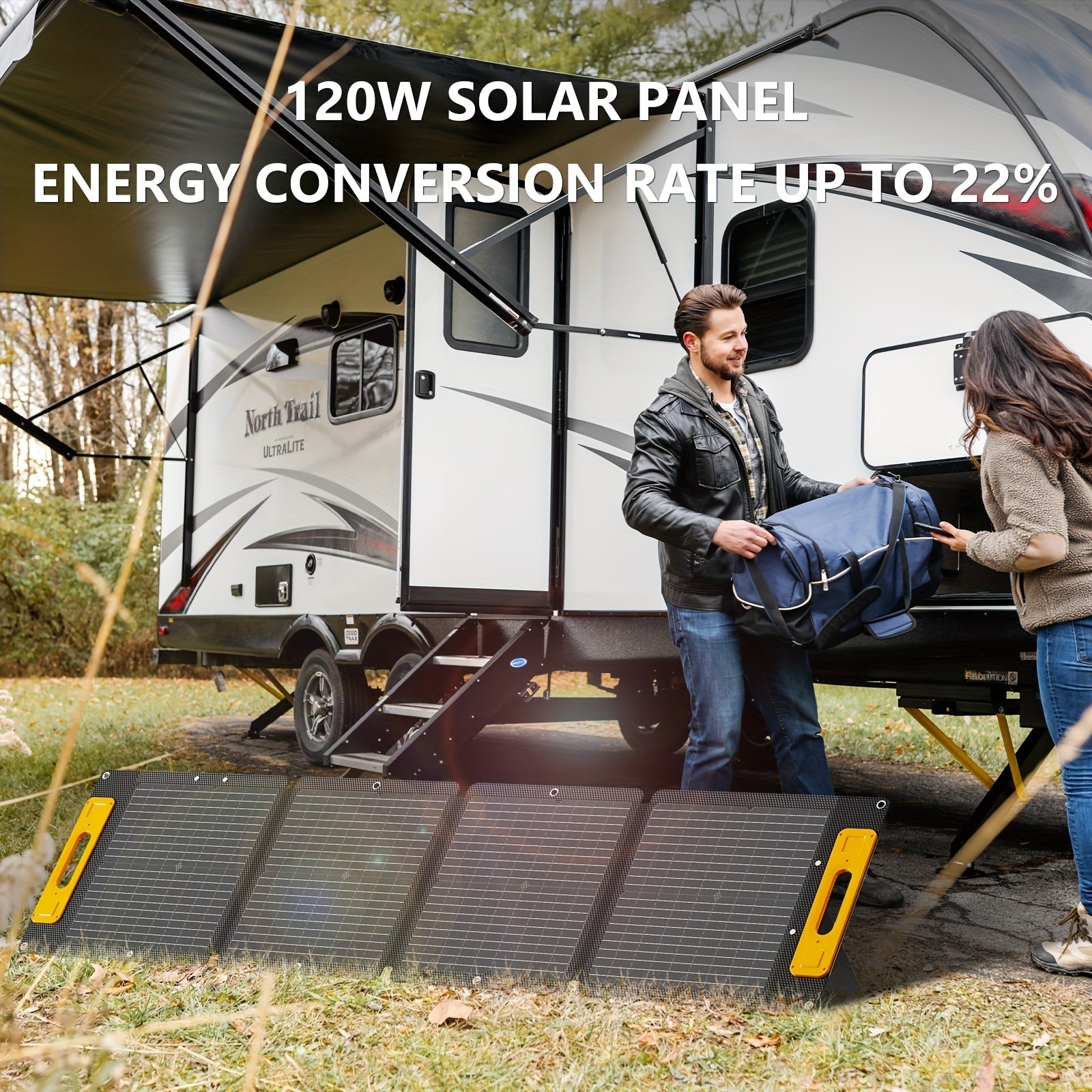 JMT-482890 100W Portable Foldable Solar Panel with USB-C PD3.0, USB-A QC3.0, and DC 20V Output for Camping and Outdoor Activities