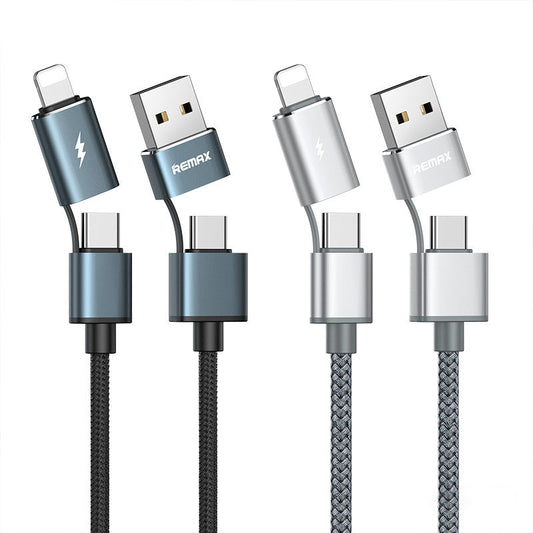 JMT-482890 1m Braided USB Data Cable for iPhone and Type-C Devices - Black/Silver