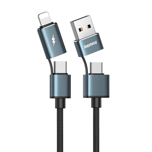JMT-482890 1m Braided USB Data Cable for iPhone and Type-C Devices - Black/Silver