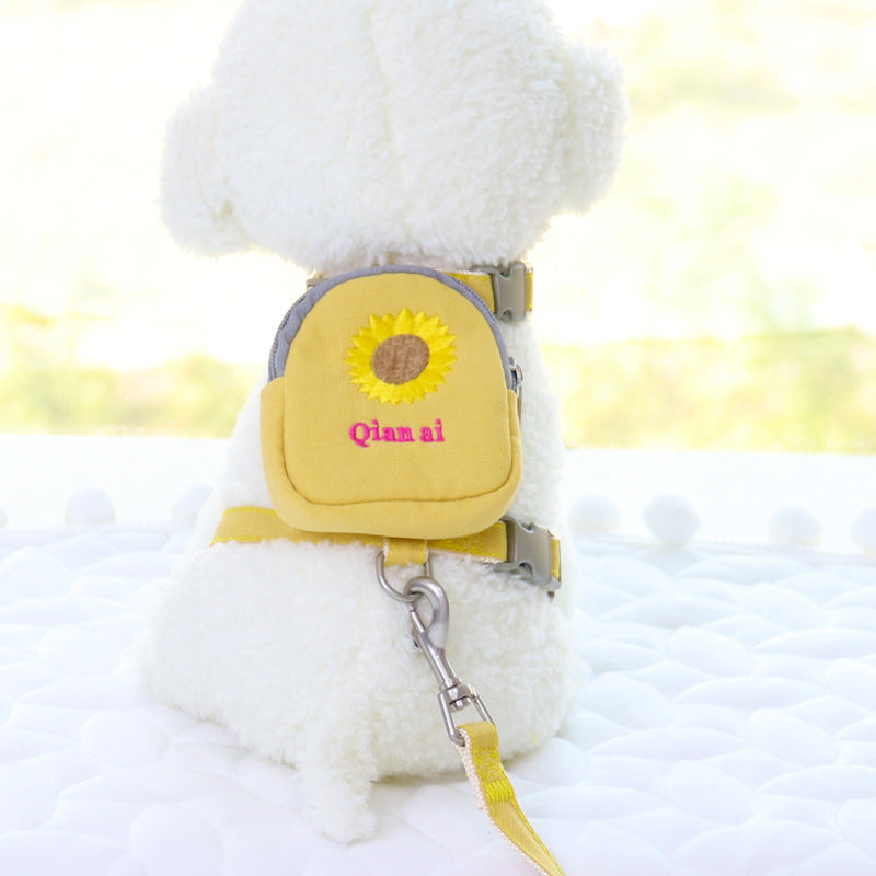 JMT-482890 Korean Embroidered Daisy Pet Backpack with Chest Strap and Leash