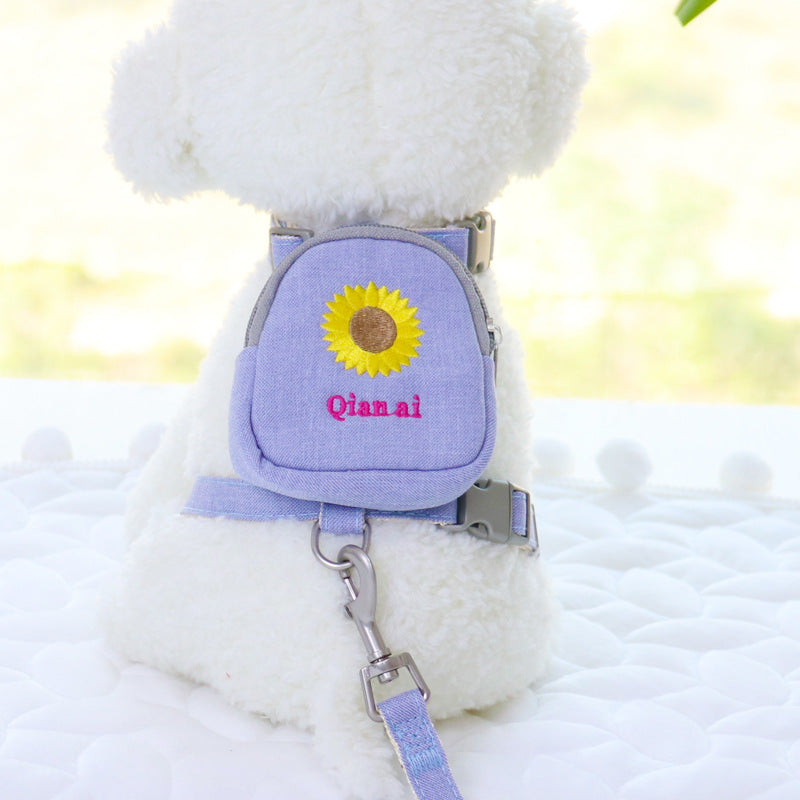 JMT-482890 Korean Embroidered Daisy Pet Backpack with Chest Strap and Leash