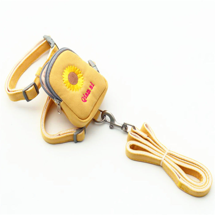 JMT-482890 Korean Embroidered Daisy Pet Backpack with Chest Strap and Leash