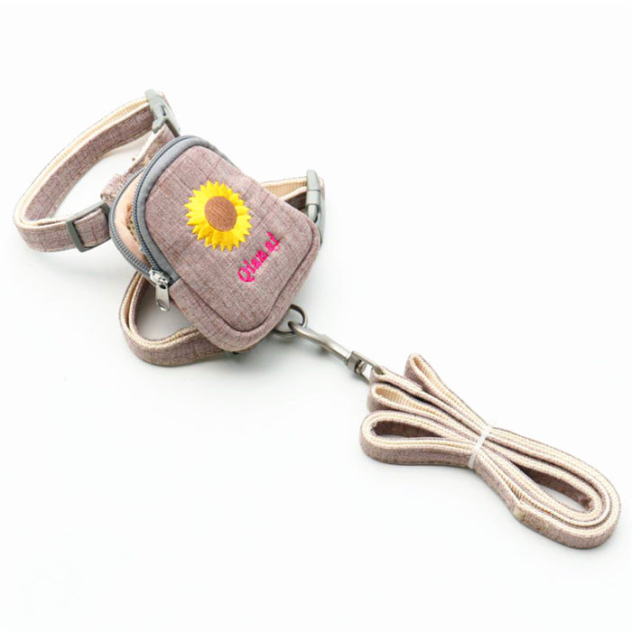 JMT-482890 Korean Embroidered Daisy Pet Backpack with Chest Strap and Leash