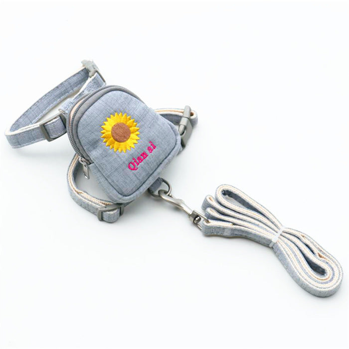 JMT-482890 Korean Embroidered Daisy Pet Backpack with Chest Strap and Leash