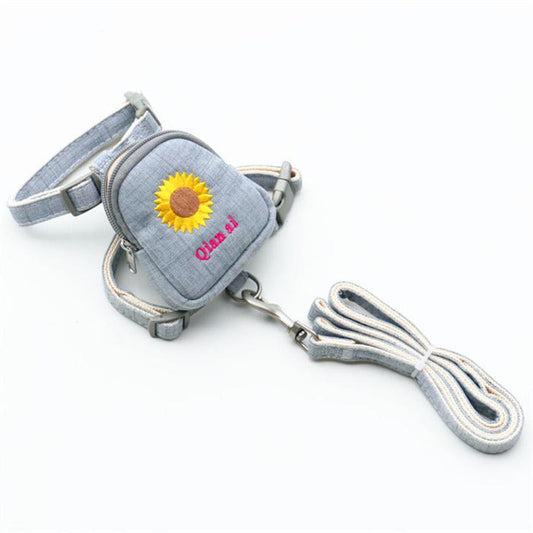 JMT-482890 Korean Embroidered Daisy Pet Backpack with Chest Strap and Leash