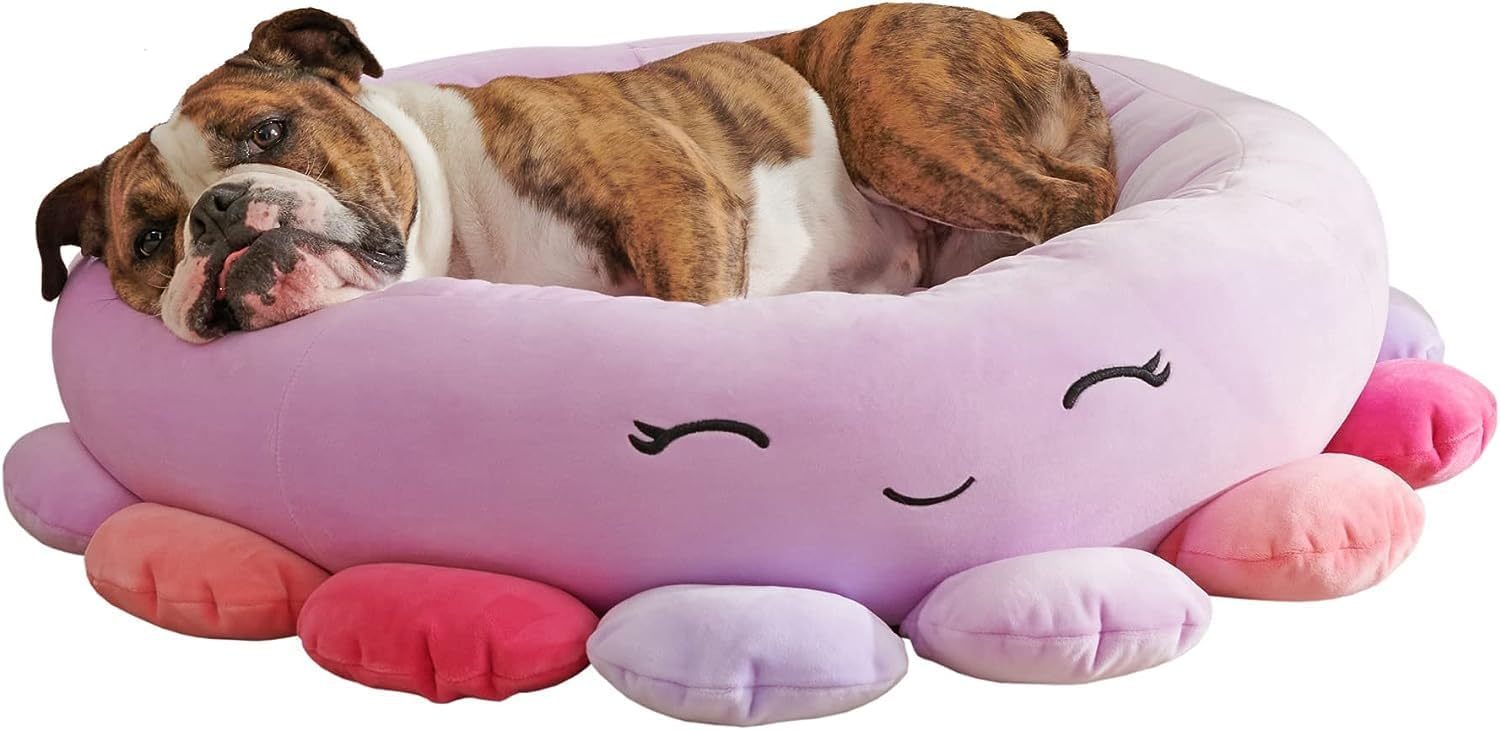JMT-483018 Ultra-Soft Plush Shark and Maui Pineapple Bolster Pet Beds - Large, Snuggly & Non-Skid Design