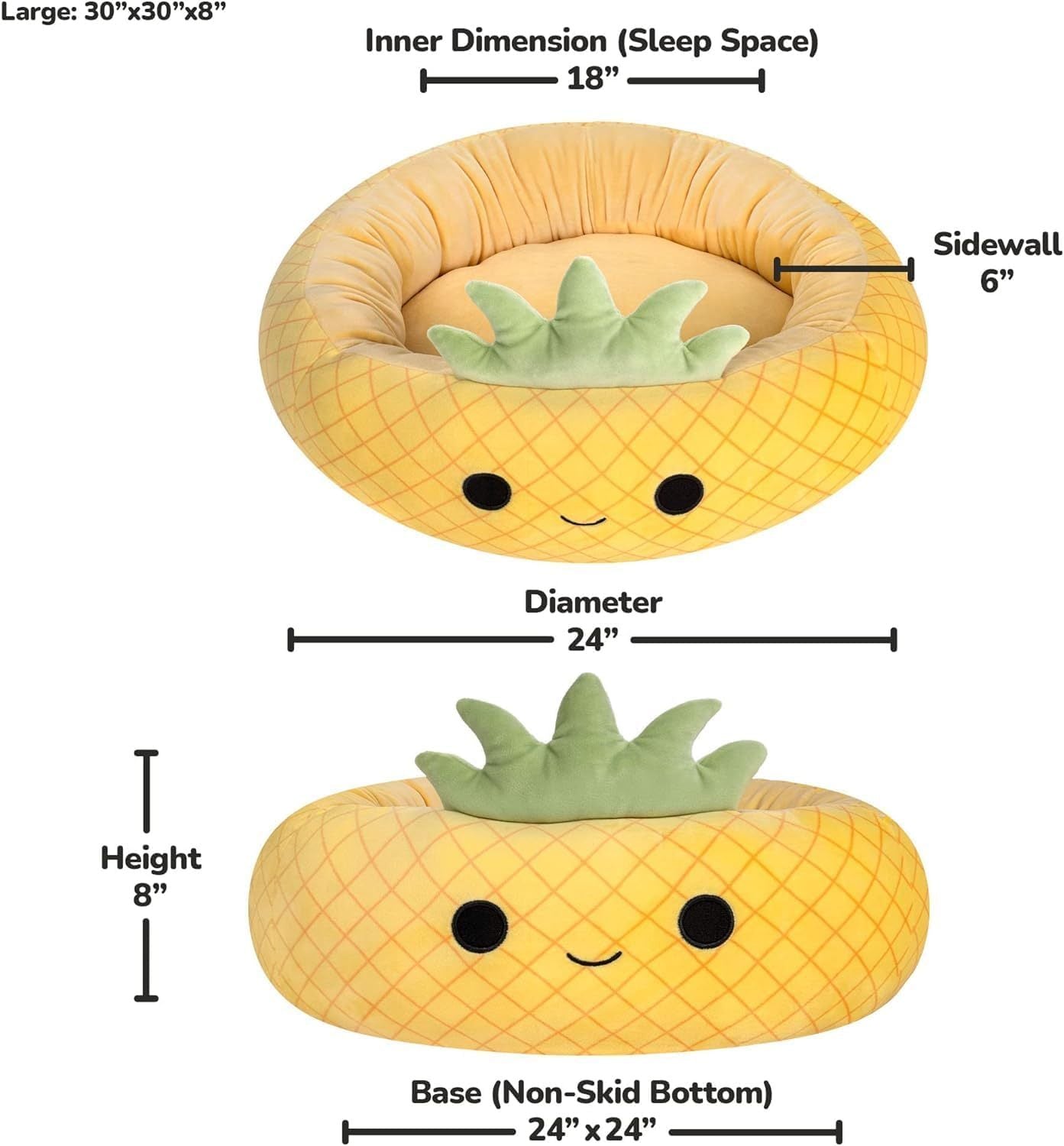 JMT-483018 Ultra-Soft Plush Shark and Maui Pineapple Bolster Pet Beds - Large, Snuggly & Non-Skid Design