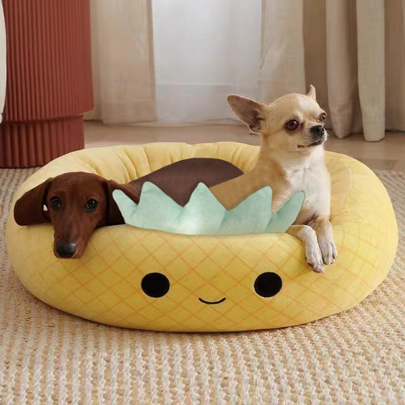 JMT-483018 Ultra-Soft Plush Shark and Maui Pineapple Bolster Pet Beds - Large, Snuggly & Non-Skid Design