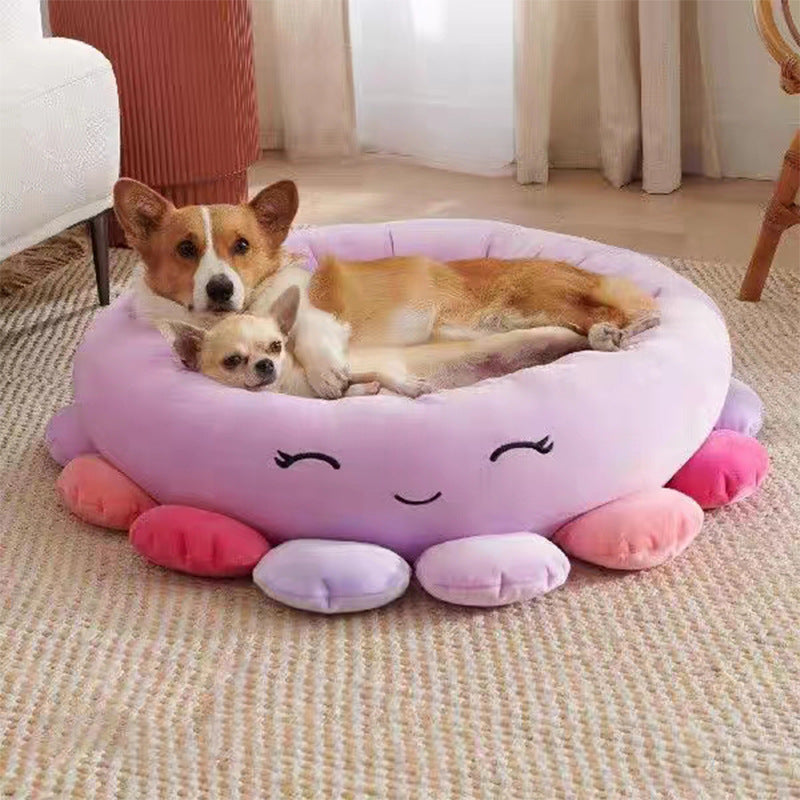 JMT-483018 Ultra-Soft Plush Shark and Maui Pineapple Bolster Pet Beds - Large, Snuggly & Non-Skid Design