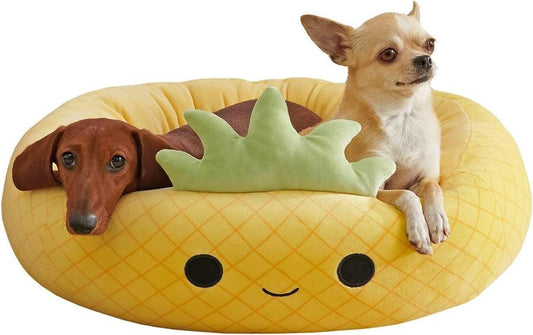 JMT-483018 Ultra-Soft Plush Shark and Maui Pineapple Bolster Pet Beds - Large, Snuggly & Non-Skid Design