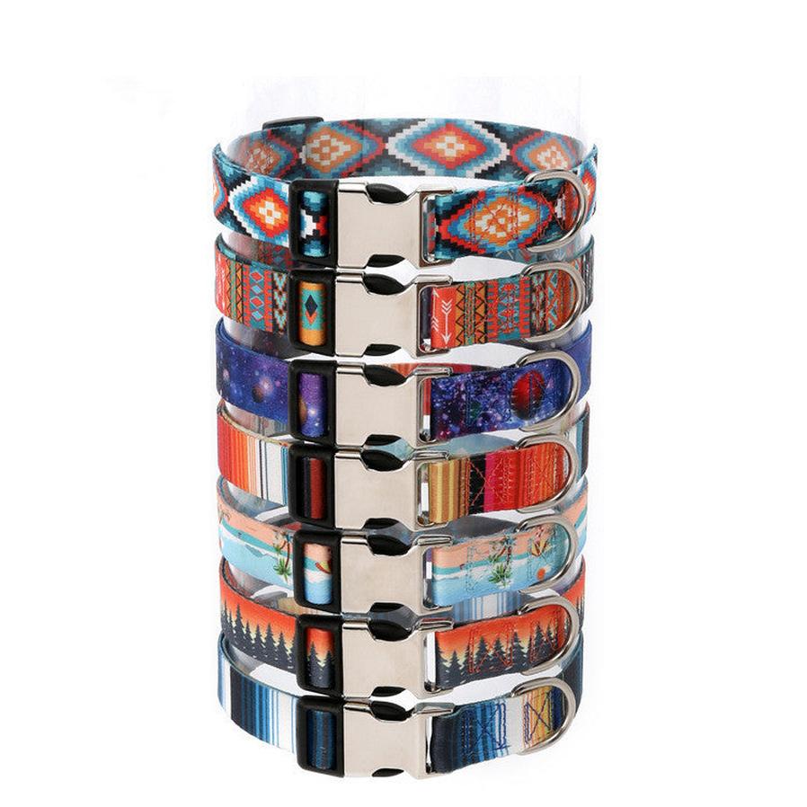 JMT-483210 Ethnic Style Striped Dog Collar - Polyester Cotton, Multiple Patterns and Sizes Available