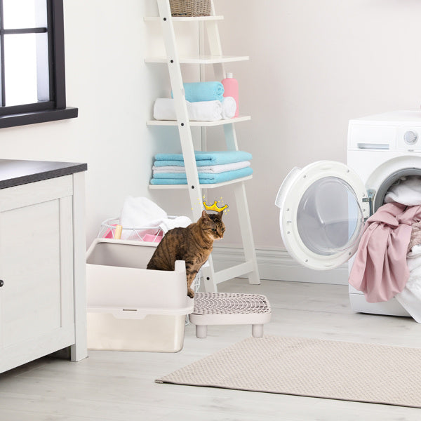 JMT-483722 Stainless Steel Cat Litter Box with Plastic Enclosure and Anti-Tracking Footboard