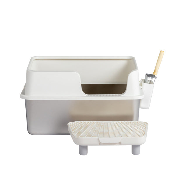 JMT-483722 Stainless Steel Cat Litter Box with Plastic Enclosure and Anti-Tracking Footboard
