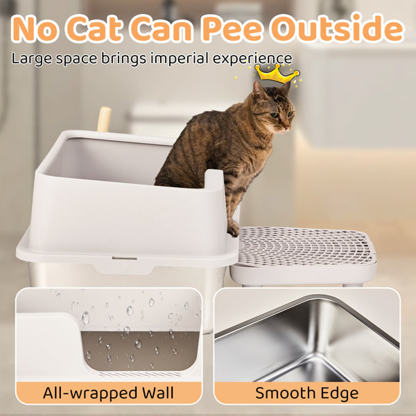 JMT-483722 Stainless Steel Cat Litter Box with Plastic Enclosure and Anti-Tracking Footboard