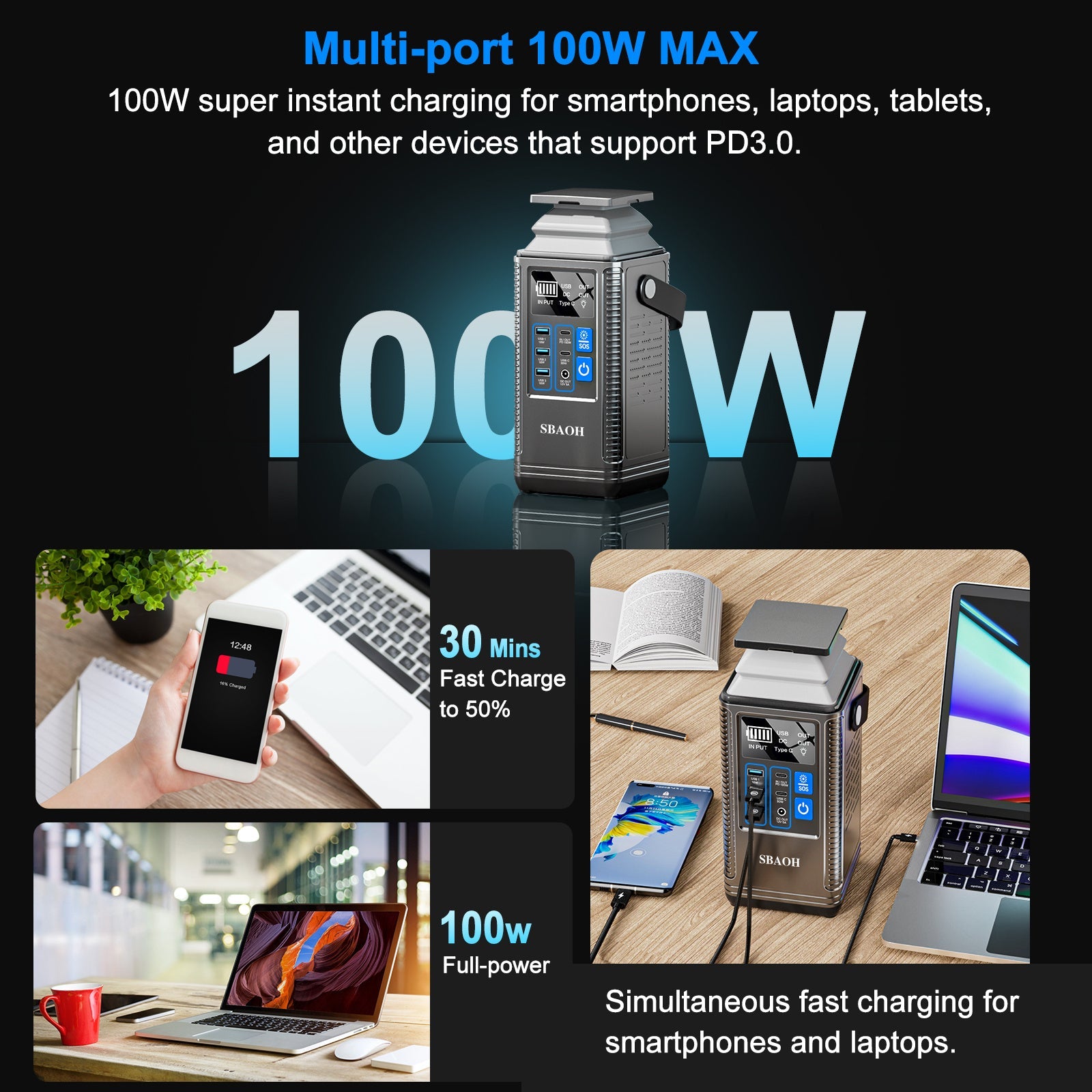 JMT-484042 Portable 296Wh Power Bank with Solar Charging and USB Output for Outdoor Use