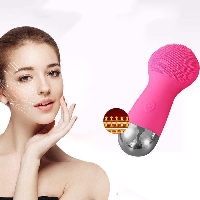 JMT-484106 Wireless Rechargeable Ultrasonic Cleansing Brush - Multi-Function Electric Face Scrubber in Pink and Rose Red